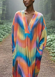 Chic Rainbow Oversized Tie Dye Cotton Robe Dresses Spring