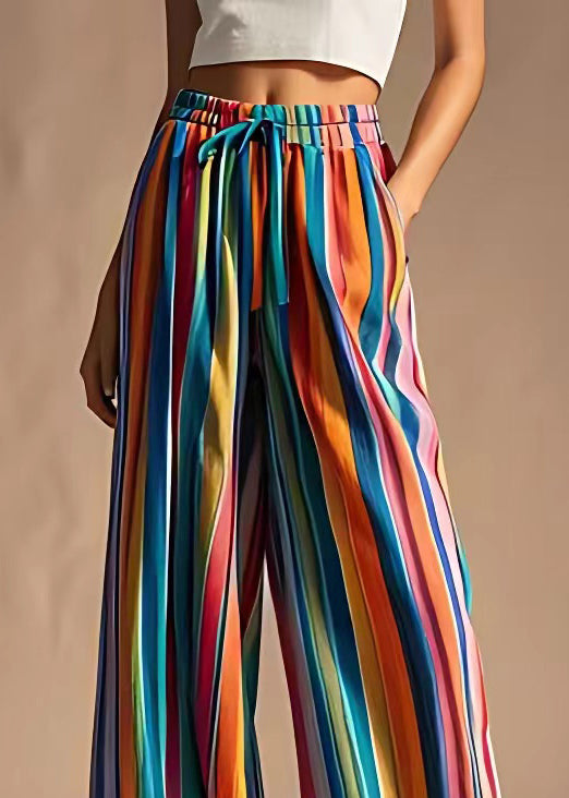 Chic Rainbow Pockets Elastic Waist Cotton Pants Summer