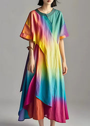 Chic Rainbow Tie Dye Cotton Robe Dresses Summer