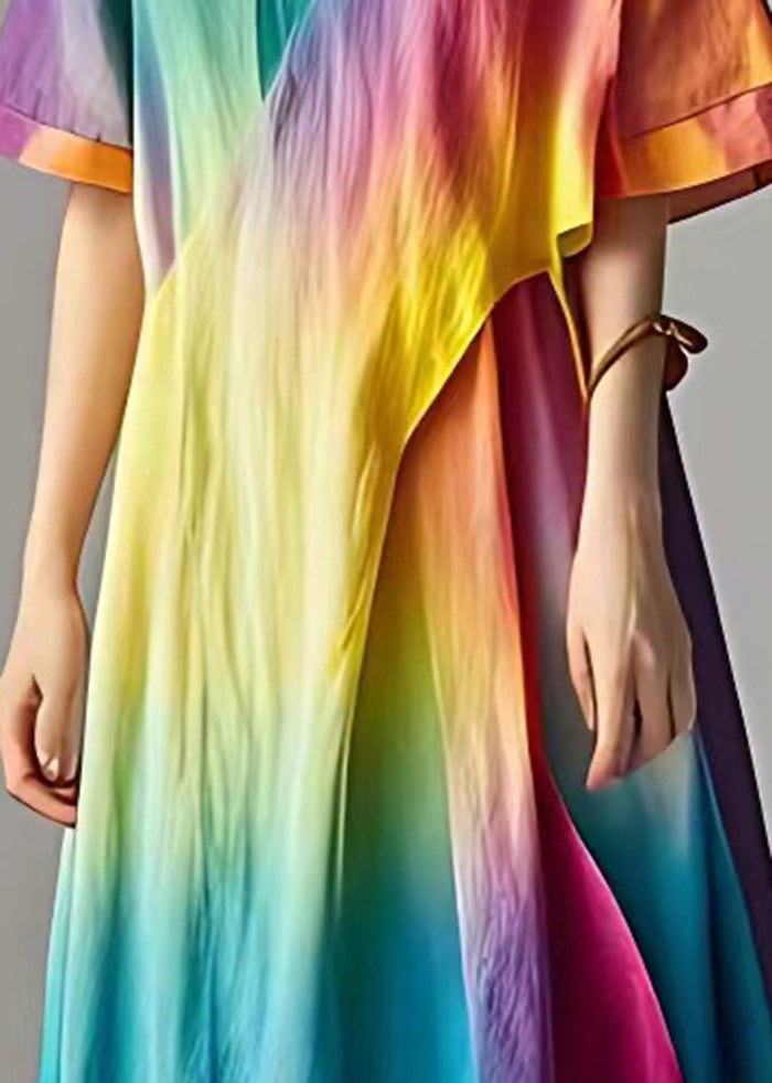 Chic Rainbow Tie Dye Cotton Robe Dresses Summer