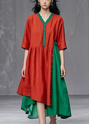 Chic Red Asymmetrical Patchwork Cotton Dresses Summer