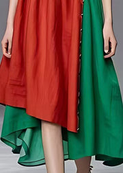 Chic Red Asymmetrical Patchwork Cotton Dresses Summer