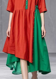 Chic Red Asymmetrical Patchwork Cotton Dresses Summer