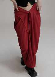 Chic Red Asymmetrical Pockets Cotton Maxi Skirts Spring