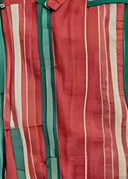 Chic Red Asymmetrical Striped Tassel Shirts Half Sleeve