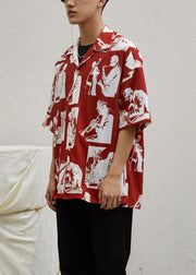 Chic Red Button Print Cotton Men Shirts Summer