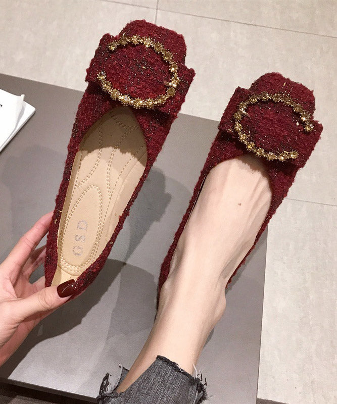 Chic Red Cotton Fabric Diamond Splicing Flat Feet Shoes