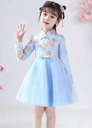 Chic Red Embroideried Tassel Button Kids Girls Mid Dresses Fall