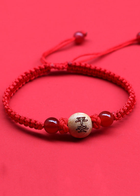 Chic Red Hand Knitting Peach Wood Charm Bracelet