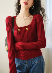 Chic Red O Neck Double Breast Knit Cardigan Spring