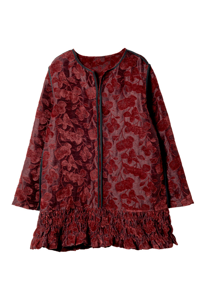 Chic Red O Neck Ruffled Patchwork Velvet Mid Dress Spring