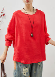 Chic Red Oversized Cotton Sweatshirts Top Spring