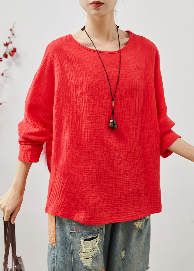 Chic Red Oversized Cotton Sweatshirts Top Spring