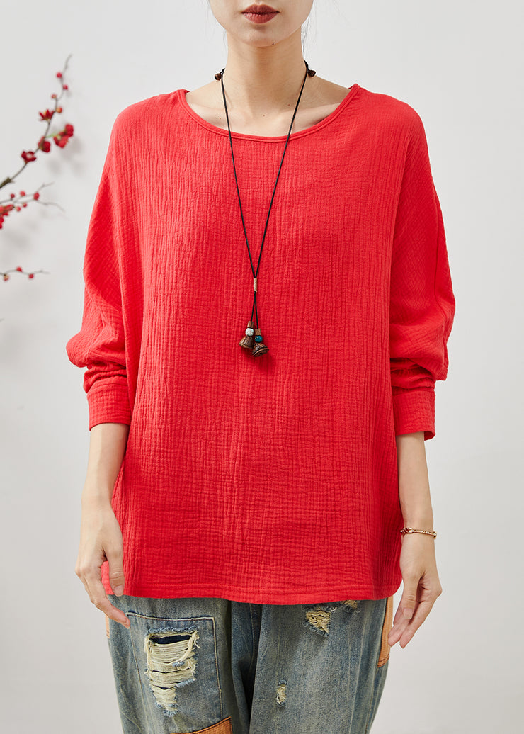 Chic Red Oversized Cotton Sweatshirts Top Spring