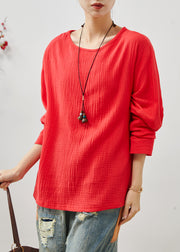 Chic Red Oversized Cotton Sweatshirts Top Spring