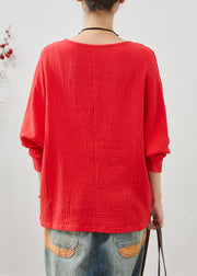 Chic Red Oversized Cotton Sweatshirts Top Spring