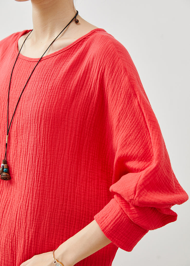 Chic Red Oversized Cotton Sweatshirts Top Spring