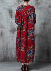 Chic Red Oversized Print Cotton Long Dress Summer