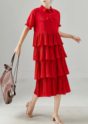 Chic Red Peter Pan Collar Patchwork Chiffon Dress Summer