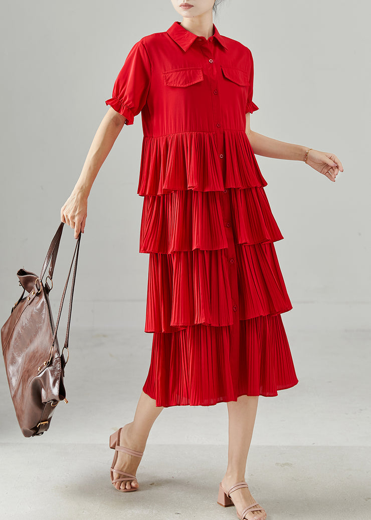 Chic Red Peter Pan Collar Patchwork Chiffon Dress Summer