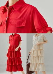 Chic Red Peter Pan Collar Patchwork Chiffon Dress Summer