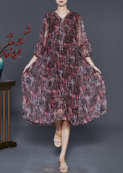 Chic Red Ruffled Print Chiffon Vacation Dresses Summer