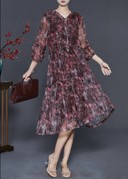 Chic Red Ruffled Print Chiffon Vacation Dresses Summer