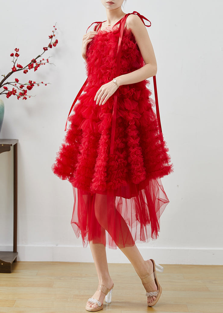 Chic Red Ruffled Tulle Mini Dresses Summer