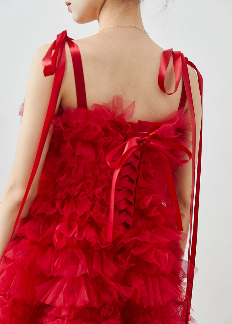 Chic Red Ruffled Tulle Mini Dresses Summer