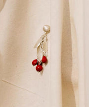 Chic Red Sterling Silver Alloy Leaves Drop Earrings