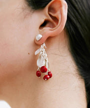 Chic Red Sterling Silver Alloy Leaves Drop Earrings