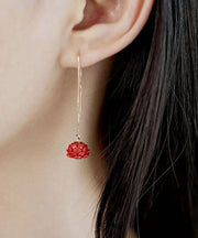 Chic Red Sterling Silver Ancient Gold Drop Earrings