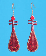 Chic Red Sterling Silver Pipa Drop Earrings