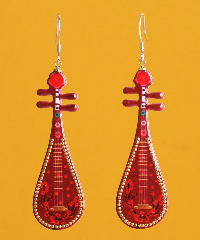 Chic Red Sterling Silver Pipa Drop Earrings