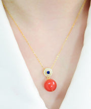 Chic Red Sterling Silver Zircon Ball Agate Pendant Necklace