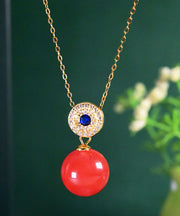 Chic Red Sterling Silver Zircon Ball Agate Pendant Necklace