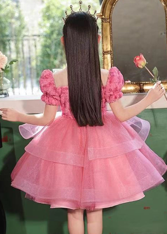 Chic Red Tulle Patchwork Girls Long Dress Summer