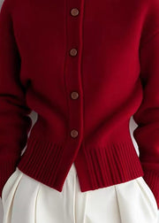 Chic Red Turtleneck Patchwork Solid Cotton Knit Cardigans Spring