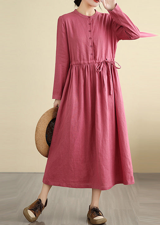 Chic Rose Cinched Linen Holiday Dress Fall