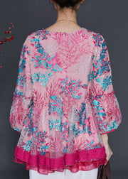 Chic Rose Embroidered Patchwork Tulle Shirt Spring