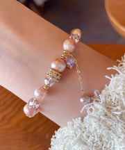 Chic Rose Gold Alloy Pearl Crystal Beading Tassel Charm Bracelet