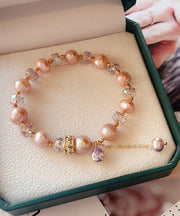 Chic Rose Gold Alloy Pearl Crystal Beading Tassel Charm Bracelet