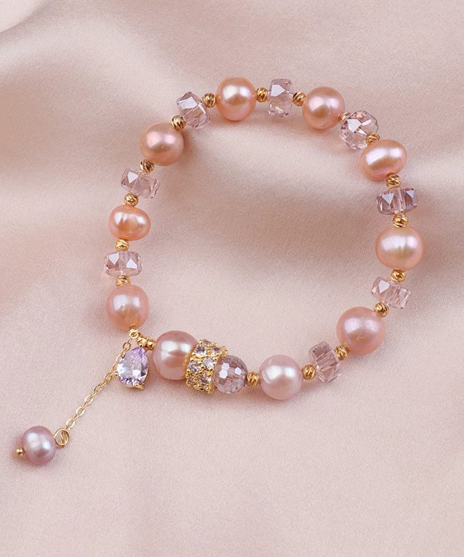 Chic Rose Gold Alloy Pearl Crystal Beading Tassel Charm Bracelet