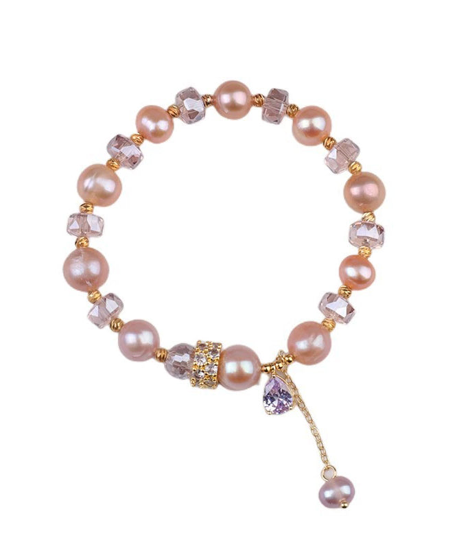 Chic Rose Gold Alloy Pearl Crystal Beading Tassel Charm Bracelet