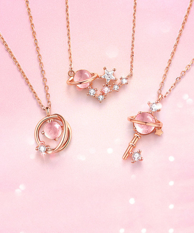 Chic Rose Gold Ovgild Inlaid Gem Stone Zircon Starry Sky Three Piece Set Pendant Necklace