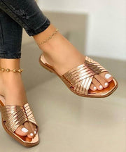 Chic Rose Gold Splicing Faux Leather Plus Size Slide Sandals