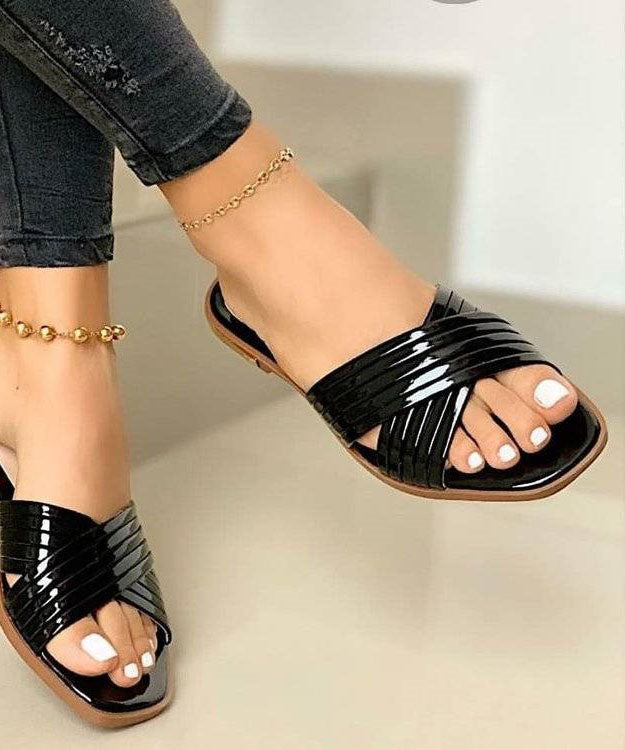 Chic Rose Gold Splicing Faux Leather Plus Size Slide Sandals