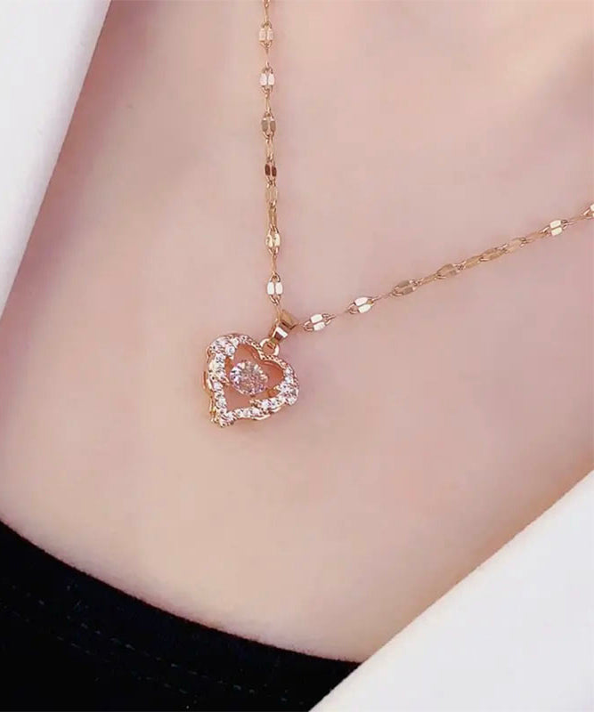 Chic Rose Gold Stainless Steel Zircon Love Pendant Necklace