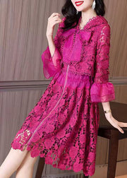 Chic Rose Hooded Embroidered Patchwork Lace Dresses Fall