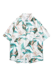 Chic Rose Peter Pan Collar Print Cotton Men Hawaiian Shirts Summer